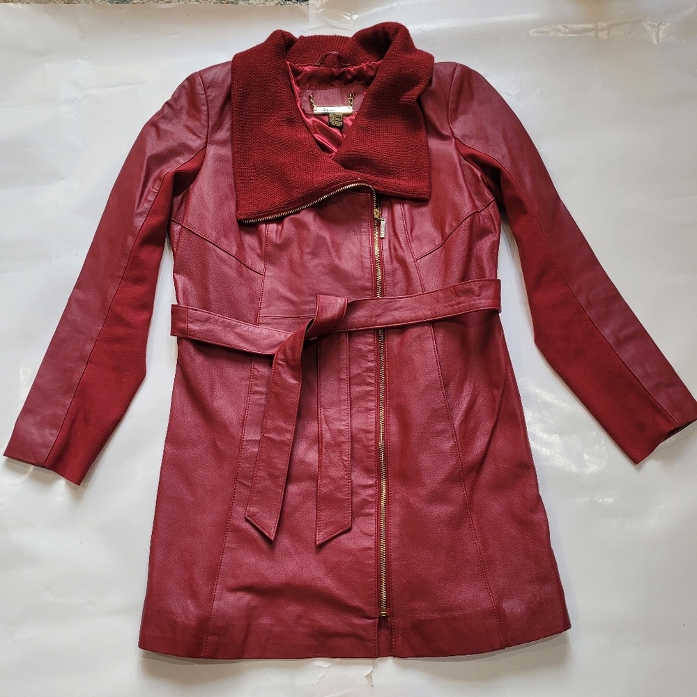 IMAN Burgundy Leather Jacket with Belt